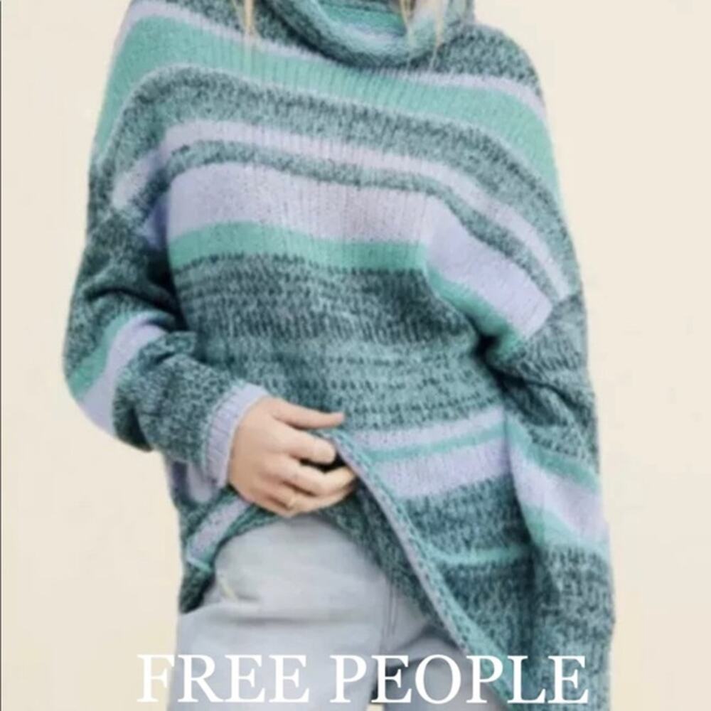 Free People Candy Stripe Tunic Sweater Waterfalls Combo Size L Preowned